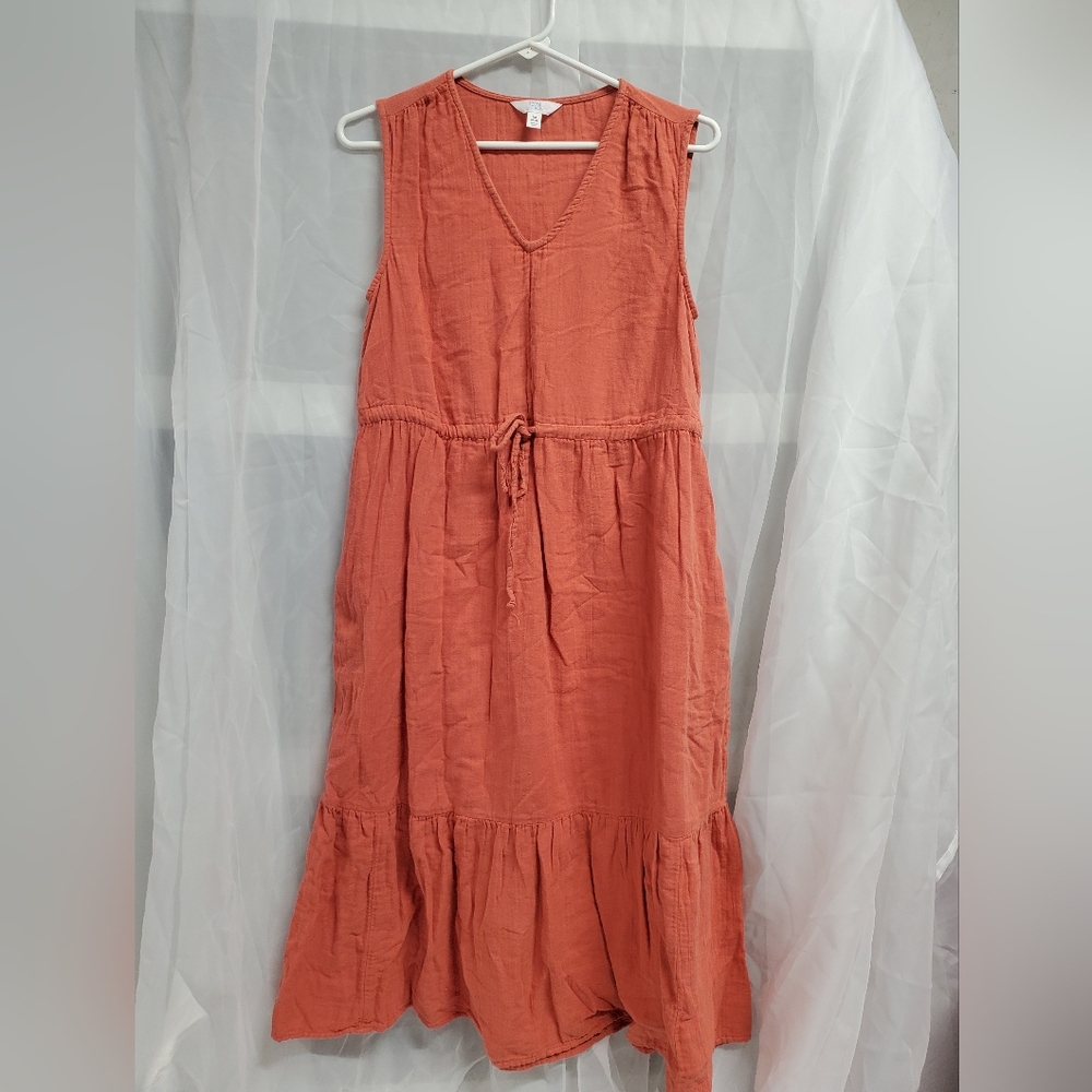 New Without Tags Adjustable Waist Orange Dress With Pockets Time & Tru